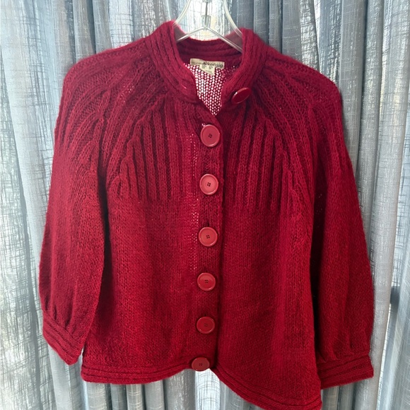 Kensie Sweaters - Kensie Deep Red Button-Up Cardigan XS mohair blend hand knitted women’s winter